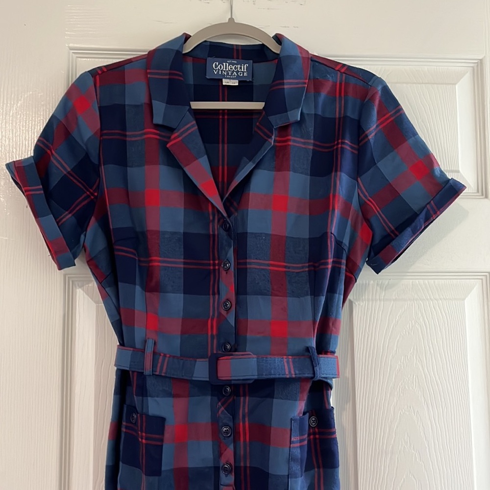 Collectif London Merida Pencil Dress | Women’s Large | Plaid Tartan Pinup